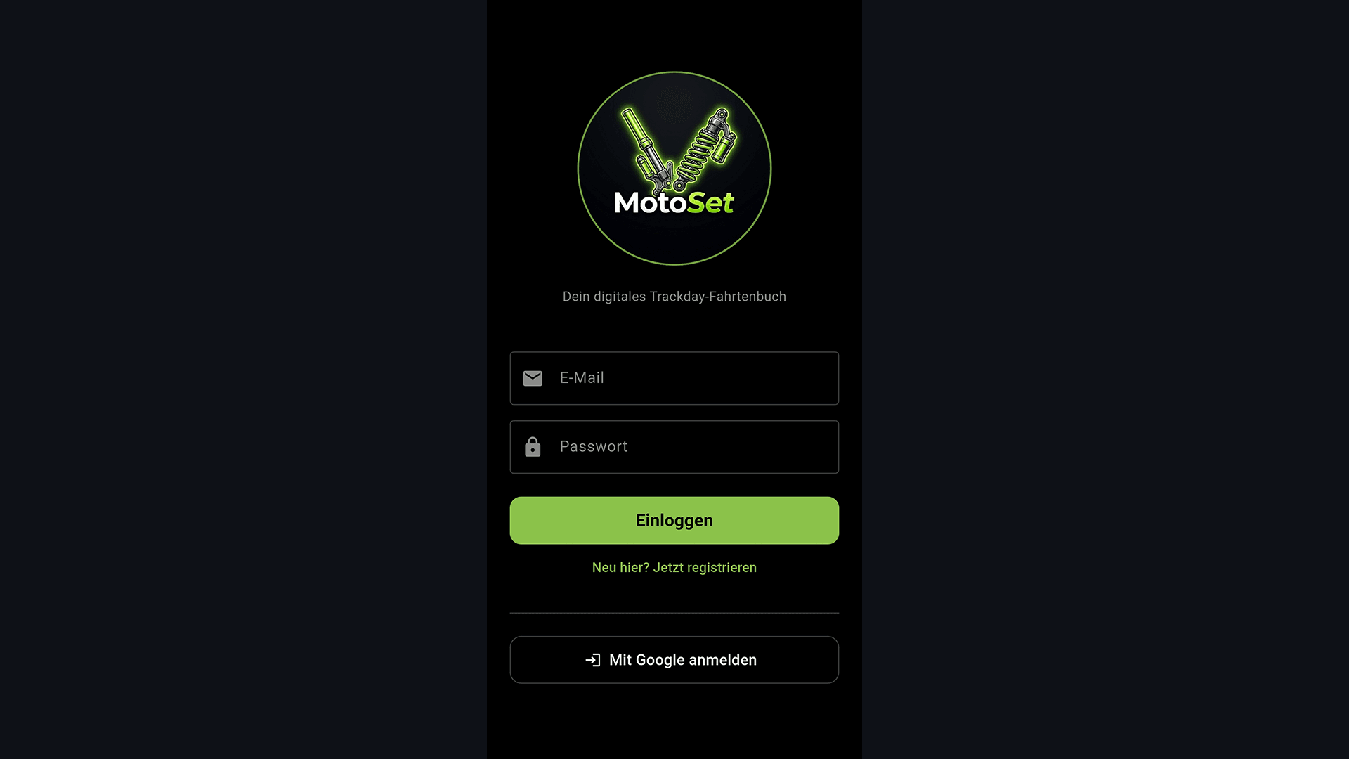 MotoSet – Screenshot der App