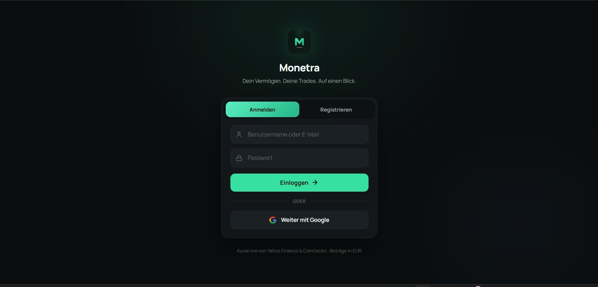 Monetra – Web-App – Ansicht 1